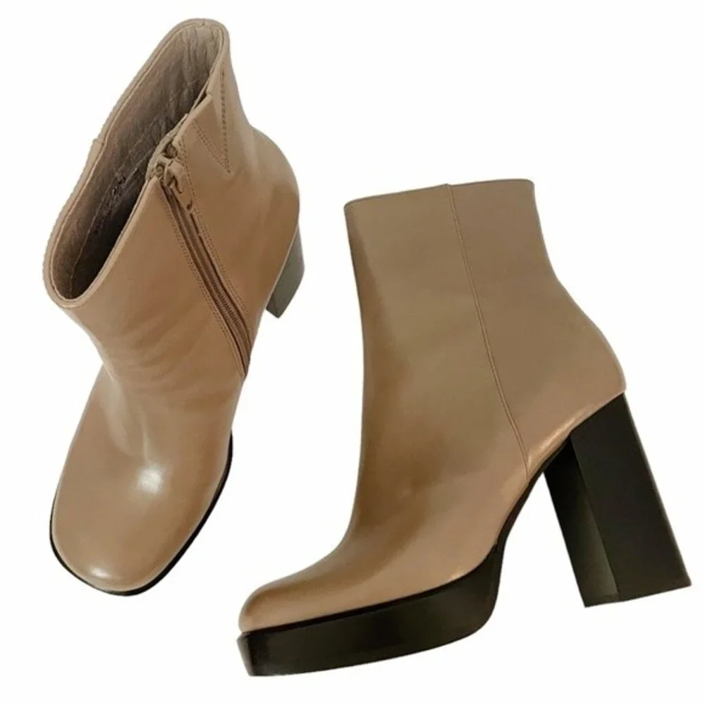 NEW Jeffrey Campbell Retro 70s Platform Boot Taupe Beige & Black Leather Size 8 - Picture 13 of 13